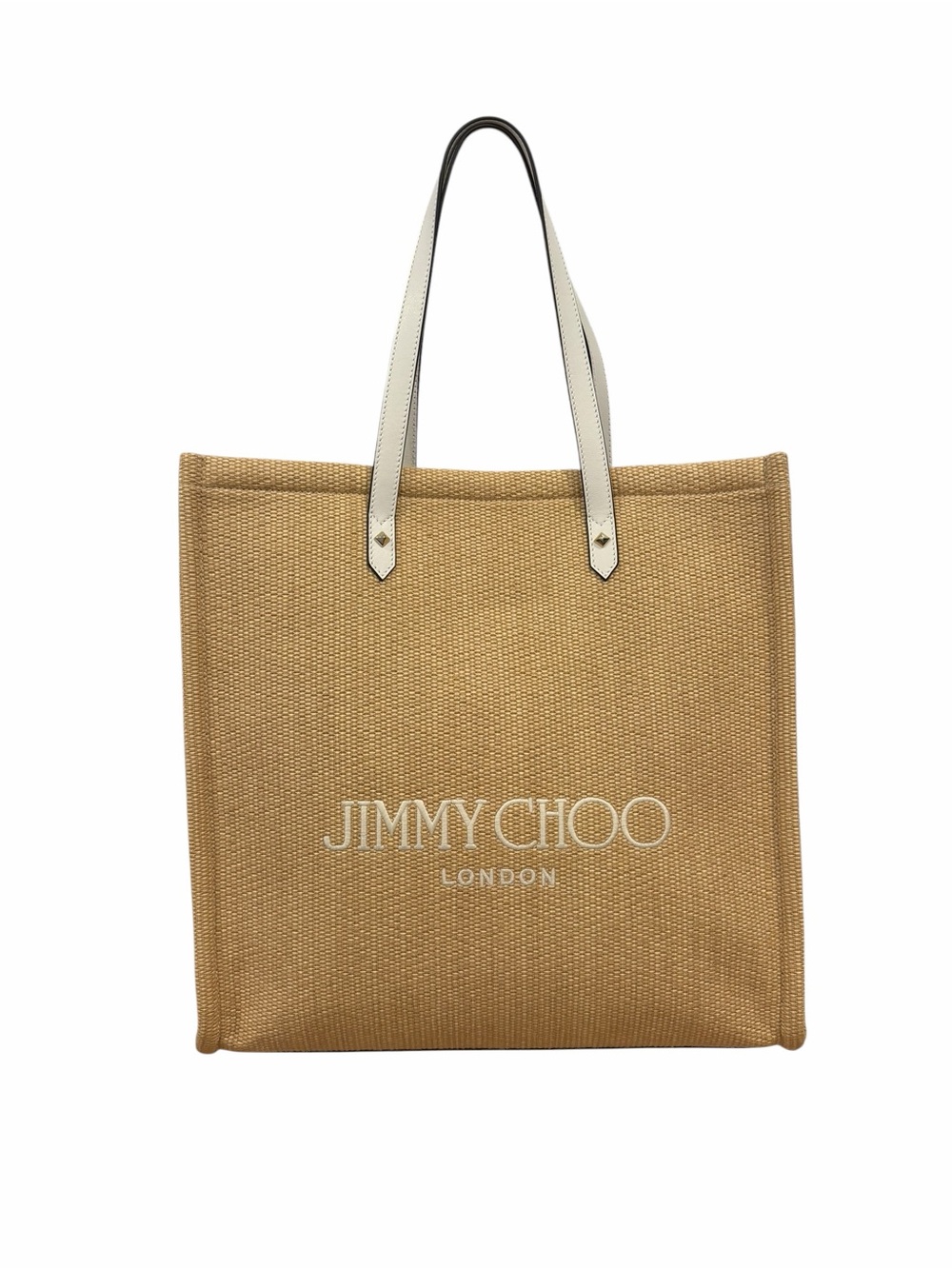 Jimmy Choo Raffia & White Leather Tote NWT Beach Resort Luxury Bag